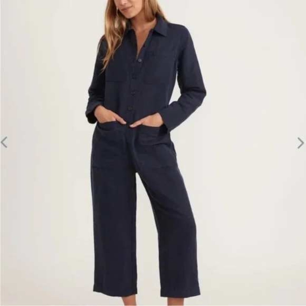Marine Layer Dark Navy Button-Front Utility Jumpsuit
